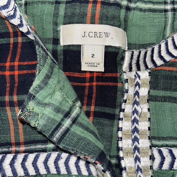 J. Crew top, 100% cotton, green plaid with patterned trim on front and back - Picture 8 of 11